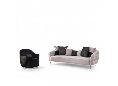 Modern Sofagarnitur Sofa 3 Sëtzer Fotell Dräisëtzer Stoff Wäiss Polyester Set