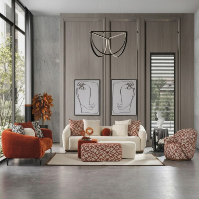 Canapé-Set Sofa Sëtz 431 Sëtz Stoff Luxus Canapéen Orange Wunnzëmmer
