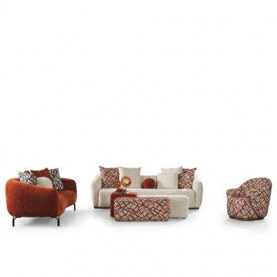 Canapé-Set Sofa Sëtz 431 Sëtz Stoff Luxus Canapéen Orange Wunnzëmmer