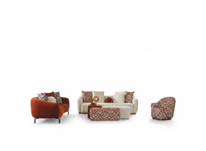 Canapé-Set Sofa Sëtz 431 Sëtz Stoff Luxus Canapéen Orange Wunnzëmmer
