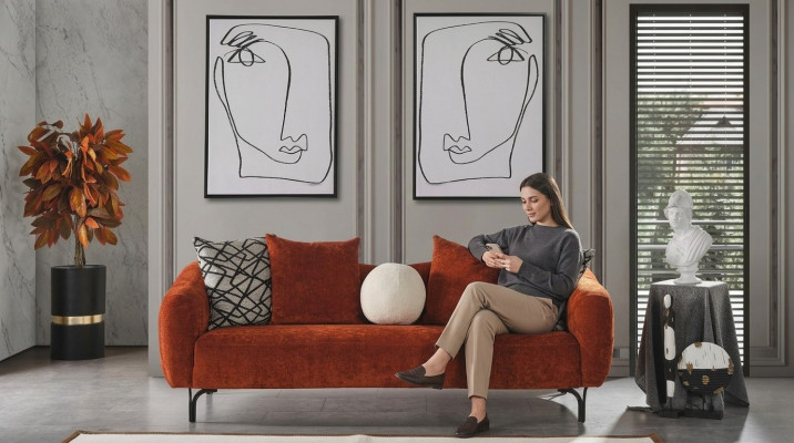 Dräisëtzer Sofa 3 Sëtzer Sofas Design Modern Stoff Orange Wunnzëmmer