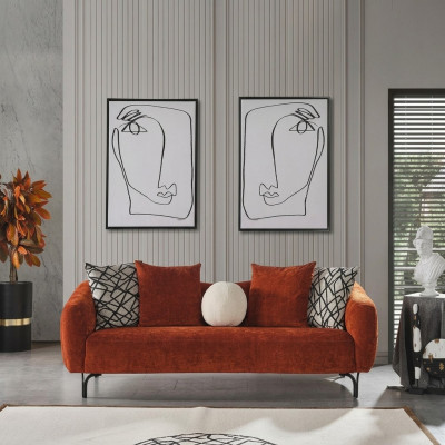 Dräisëtzer Sofa 3 Sëtzer Sofas Design Modern Stoff Orange Wunnzëmmer