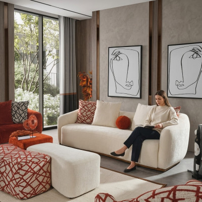 Viersëtzer Canapé 4 Sëtzer Canapéen Modernen Design Stoff Polyester Wäiss Nei