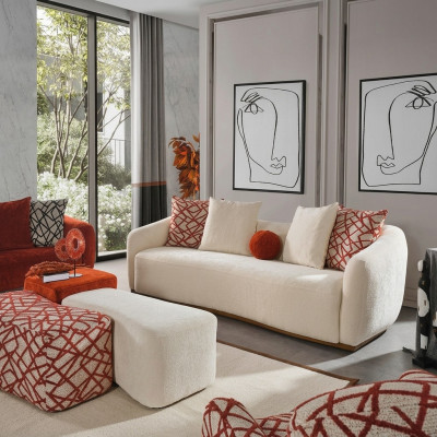 Viersëtzer Canapé 4 Sëtzer Canapéen Modernen Design Stoff Polyester Wäiss Nei