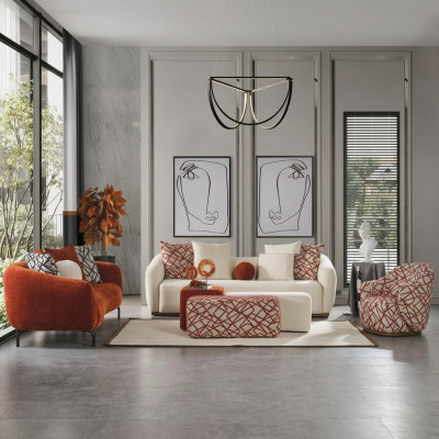 Komplett Canapé-Set Sofa-Set Sofa 431 Orange Stoff 4-Teileg Grupp