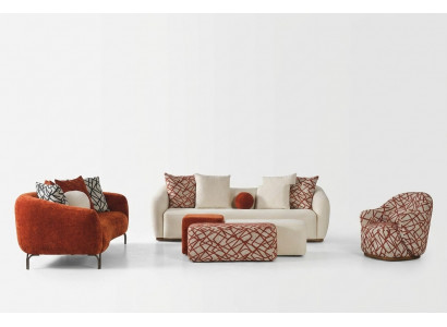 Komplett Canapé-Set Sofa-Set Sofa 431 Orange Stoff 4-Teileg Grupp