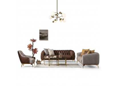 Sofa-Komplettset Couch-Suite Sofa 431-Sëtzer Stoff Braun 3-Deeler