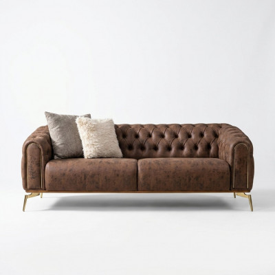 Chesterfield Véiersëtzer Canapé 4 Sëtzer Sëtz Polyester Brong Kënschtlech Lieder
