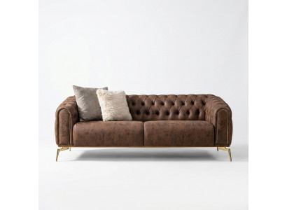 Chesterfield Véiersëtzer Canapé 4 Sëtzer Sëtz Polyester Brong Kënschtlech Lieder