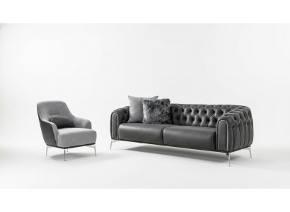 Chesterfield Canapé Garnitur Sofa 4 Sëtzen Sesselen Véiersëtzer Kënschtlecher Lieder Schwaarz