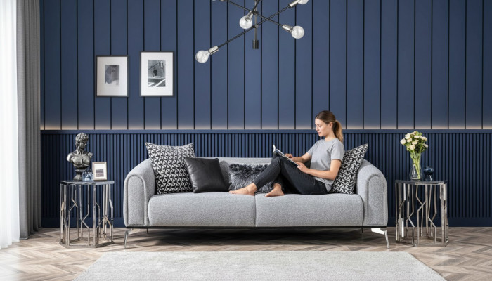 Drësëtzerg Sofa 3 Sëtzer Sofas Sëtz Stoff Gro Wunnzëmmer Modern Luxus