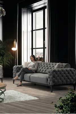 Canapé 3 Sëtzer Dräisëtzer Canapéen Stoff Gro Stot Chesterfield Nei