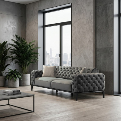 Canapé 3 Sëtzer Dräisëtzer Canapéen Stoff Gro Stot Chesterfield Nei