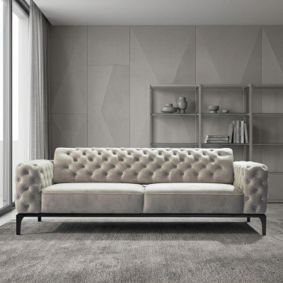 Dräisëtzer Sofa 3 Sëtzer Sofas Stoff Wäiss Wunnzëmmer Chesterfield Nei