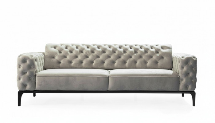 Dräisëtzer Sofa 3 Sëtzer Sofas Stoff Wäiss Wunnzëmmer Chesterfield Nei