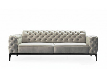 Dräisëtzer Sofa 3 Sëtzer Sofas Stoff Wäiss Wunnzëmmer Chesterfield Nei