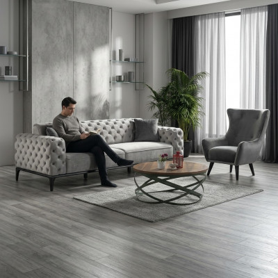 Chesterfield Coucheset Sofa 3+1 Sëtzer Stoff Gro Luxus Sofas Wäiss