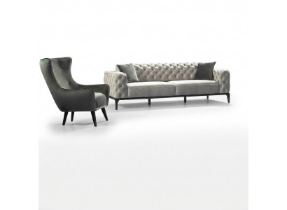 Chesterfield Coucheset Sofa 3+1 Sëtzer Stoff Gro Luxus Sofas Wäiss