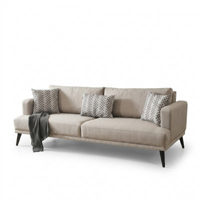 Dräisëtzer Stoff Sofa Beige modern Design Wunnzëmmer.