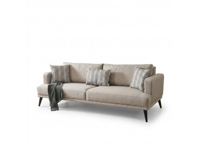 Dräisëtzer Stoff Sofa Beige modern Design Wunnzëmmer.