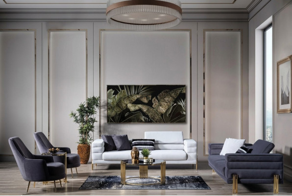 Sofa Garnitur Komplett Couch Garnitur Sofa Sëtzer Stoft Modern Set 4-deelegr.