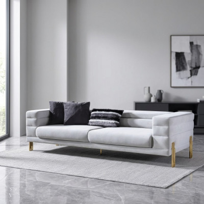 Viersëtzer Sofa 4 Sëtzer Sofas Stoff Wäiss Wunnzëmmer Luxus Modern Sëtz