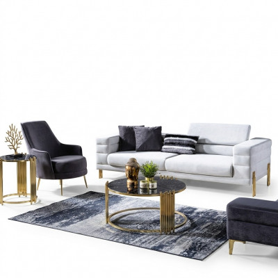 Luxus Sofagarnitur Sofa 4 Sëtz Sessel Stoff Modern Wäiss Modern Set