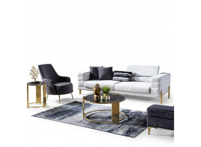 Luxus Sofagarnitur Sofa 4 Sëtz Sessel Stoff Modern Wäiss Modern Set