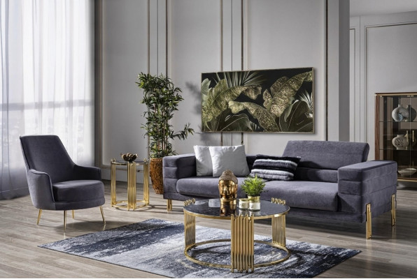 Luxus Canapé-Set Sofa 3 Sëtzer Sessell Stoff Modern Gro Modern Set