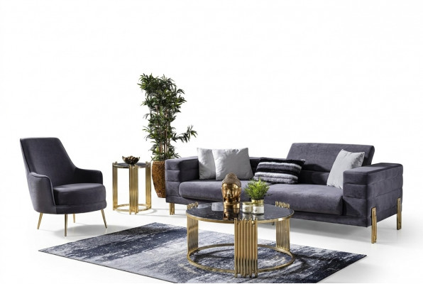 Luxus Canapé-Set Sofa 3 Sëtzer Sessell Stoff Modern Gro Modern Set
