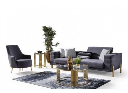 Luxus Canapé-Set Sofa 3 Sëtzer Sessell Stoff Modern Gro Modern Set