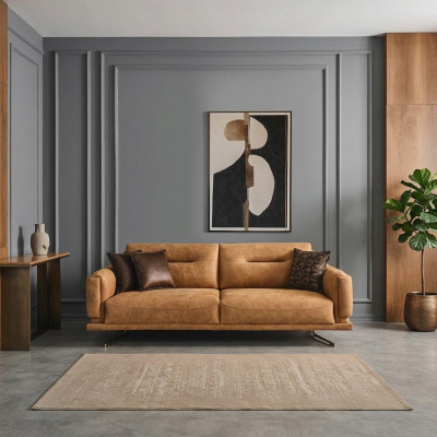 Dreisëtzer Sofa 3 Sëtzer Sofas Braun Kënschtleer Wunnzëmmer Luxus Sëtz