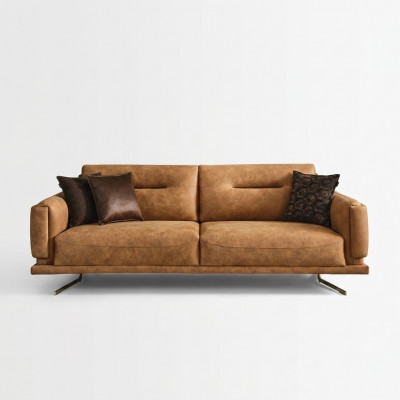 Dreisëtzer Sofa 3 Sëtzer Sofas Braun Kënschtleer Wunnzëmmer Luxus Sëtz