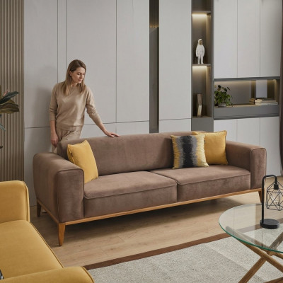 Viersëtzer Sofa 4 Sëtzer Sofas Stoff Braun Wunnzëmmer Luxus Modern
