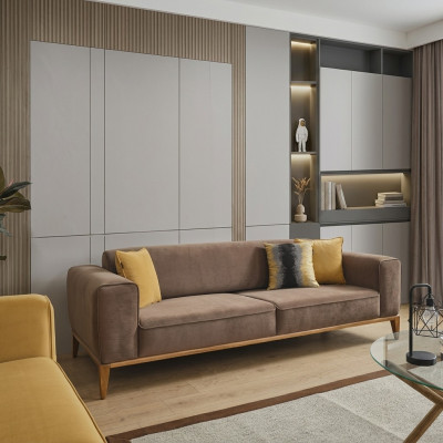 Viersëtzer Sofa 4 Sëtzer Sofas Stoff Braun Wunnzëmmer Luxus Modern