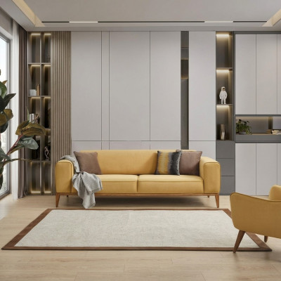 Däisëtzer Sofa 3 Sëtzer Sofas Stoff Giel Wunnzëmmer Luxus Modern Sëtz