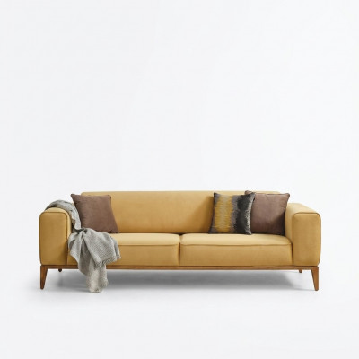 Däisëtzer Sofa 3 Sëtzer Sofas Stoff Giel Wunnzëmmer Luxus Modern Sëtz