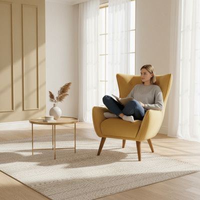 Fotell Ouerfauteuil Cocktailfauteuil Stoft Living Polyester Giel Sëtz