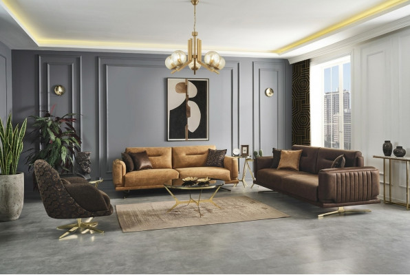 Sofa-Garnitur Komplett Sofa 431 Sëtz Fotell Konschtlieder Braun Set 3-Deels.