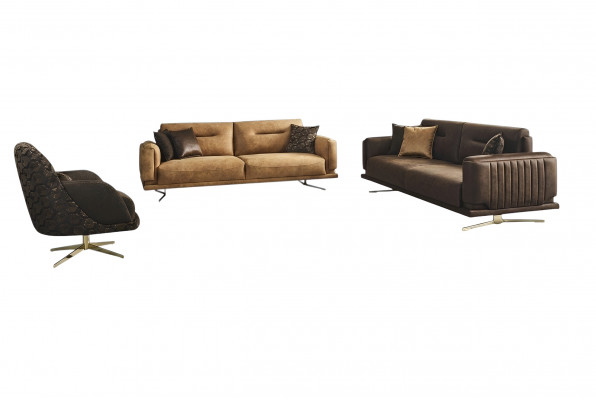Sofa-Garnitur Komplett Sofa 431 Sëtz Fotell Konschtlieder Braun Set 3-Deels.