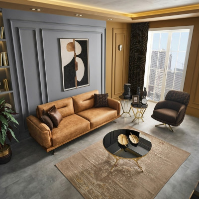 Sofagarnitur Vollstänneg Sofa 3+1 Sëtz Sessell Kënschtlekt Lieder Brong Set 2stéckeg