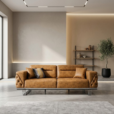 Viersëtzer Sofa 4 Sëtzer Sofas Konschtlieder Braun Wunnzëmmer Luxus