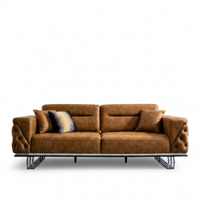 Viersëtzer Sofa 4 Sëtzer Sofas Konschtlieder Braun Wunnzëmmer Luxus