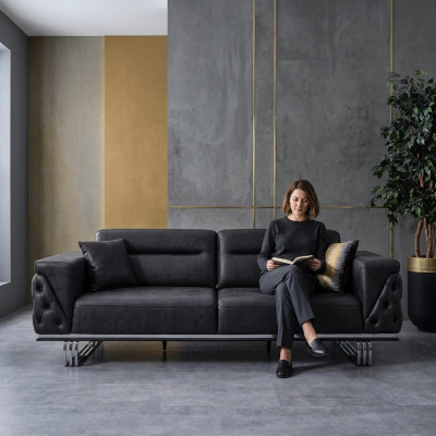 Däisëtzer Sofa 3 Sëtzer Sofas Schwaarz Konschtlieder Wunnzëmmer Luxus