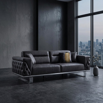 Däisëtzer Sofa 3 Sëtzer Sofas Schwaarz Konschtlieder Wunnzëmmer Luxus