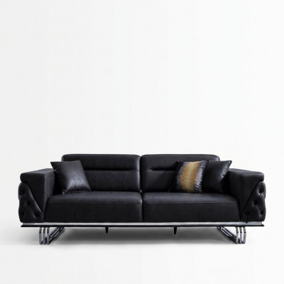 Däisëtzer Sofa 3 Sëtzer Sofas Schwaarz Konschtlieder Wunnzëmmer Luxus