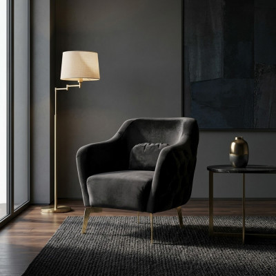 Chesterfield-Ohrensessel Stoff Wunnzëmmer Polyester Schwaarz