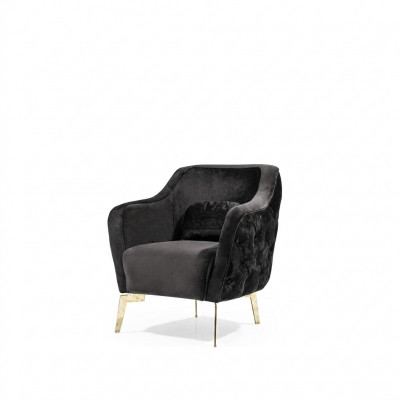 Chesterfield-Ohrensessel Stoff Wunnzëmmer Polyester Schwaarz