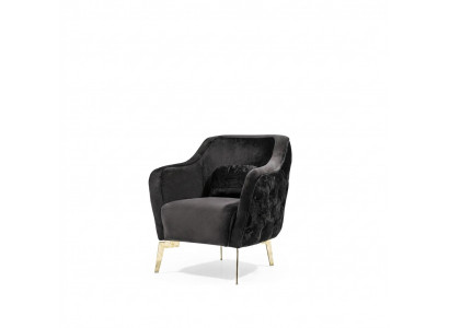 Chesterfield-Ohrensessel Stoff Wunnzëmmer Polyester Schwaarz