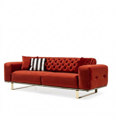 Dreisëtzer Chesterfield Sofa 3 Sëtzer Sofas Rout Stoff Wunnzëmmer Luxus